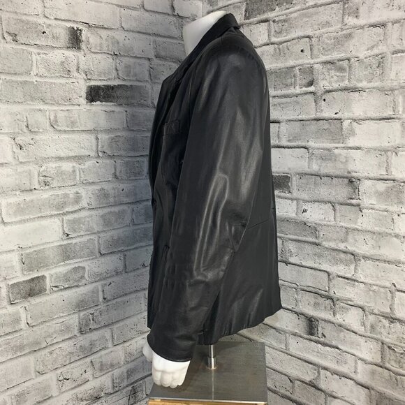 Vintage Pelle Cuir Black Leather Blazer Jacket - Picture 5 of 16